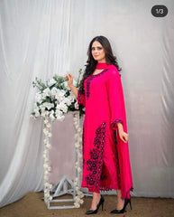 Hot Pink Chiffon 3-Piece Suit with Mirror Embroidery