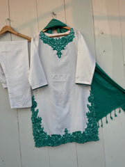 FARHA 3PC LASER EMBROIDERED DRESS