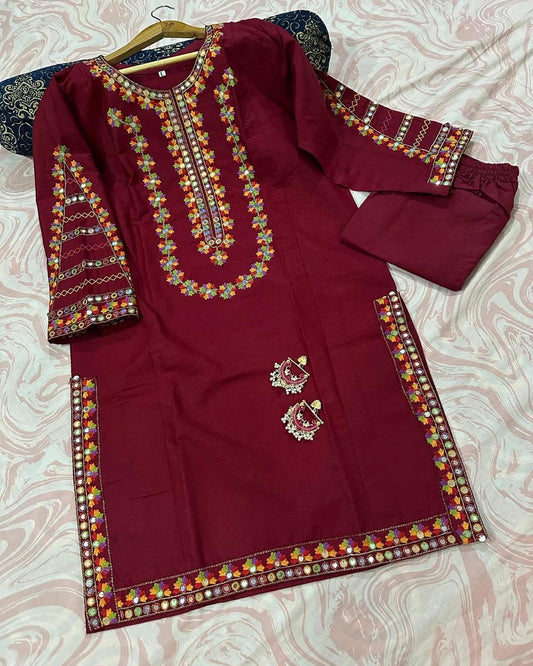 Embroidered lawn dress