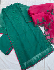 Jade Olive Luxury Pret - Embellished Organza Ensemble