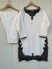 FARHA 3PC LASER EMBROIDERED DRESS