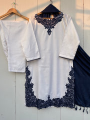 FARHA 3PC LASER EMBROIDERED DRESS
