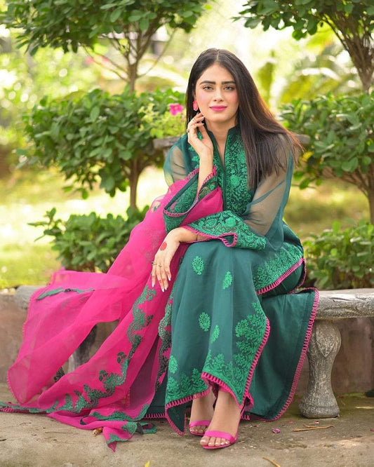 Jade Olive Luxury Pret - Embellished Organza Ensemble
