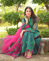 Jade Olive Luxury Pret - Embellished Organza Ensemble
