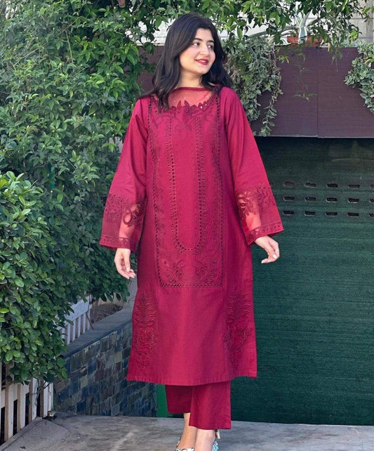 Sophisticated MAROON – Elegant Chikankari Embroidery Dress