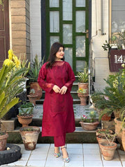 Sophisticated MAROON – Elegant Chikankari Embroidery Dress