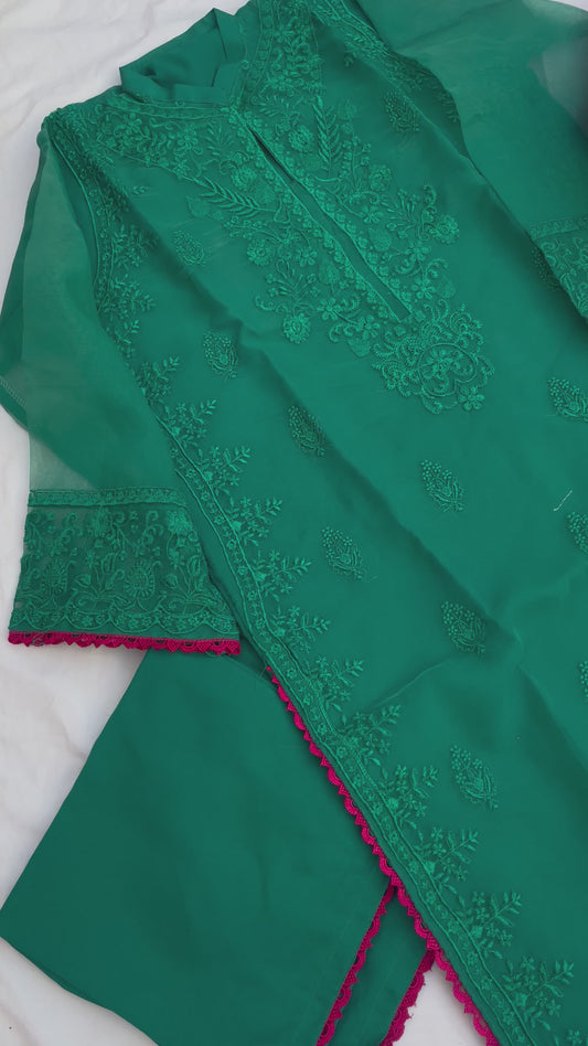 Jade Olive Luxury Pret - Embellished Organza Ensemble