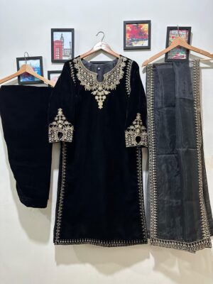 Thread-work Velvet dress